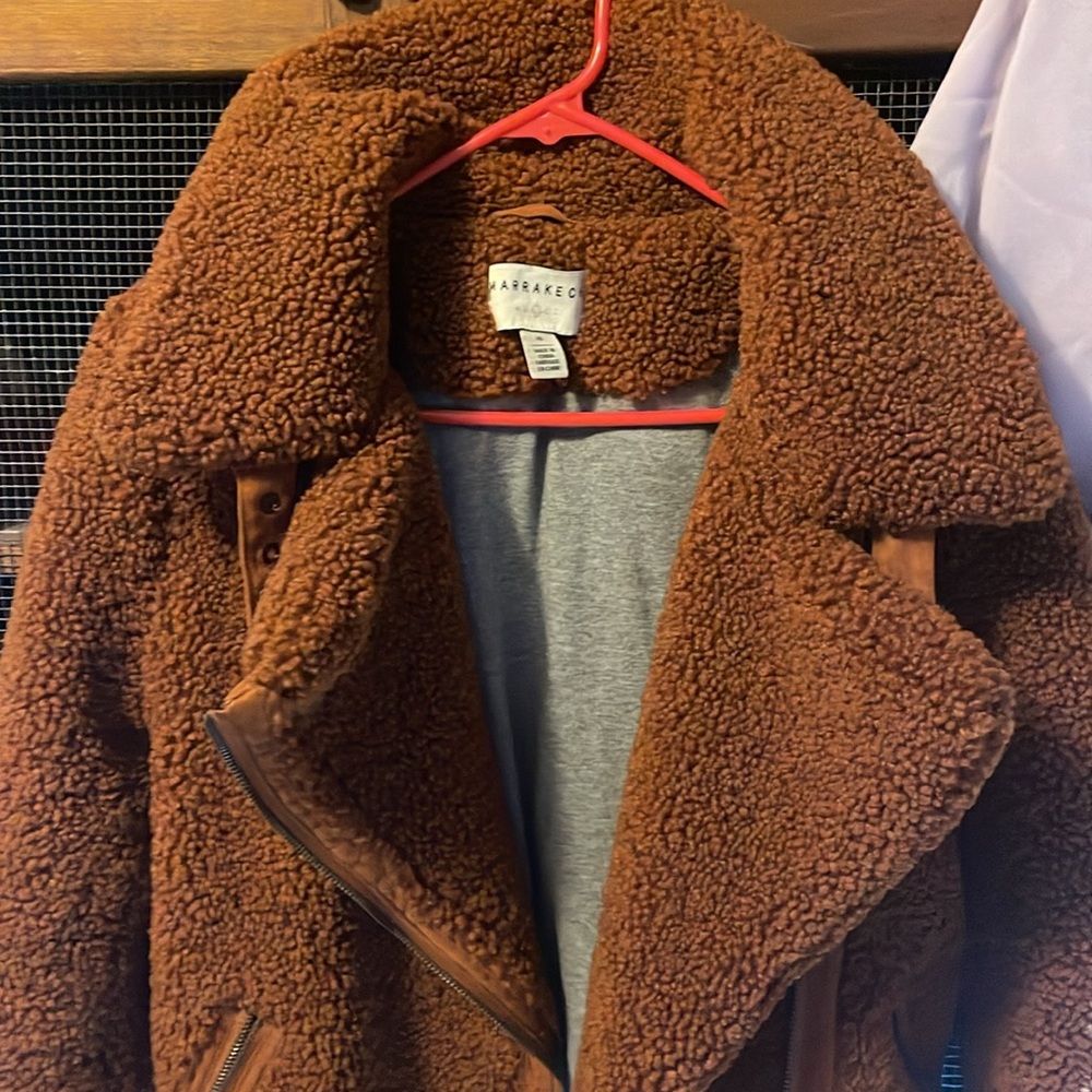 Anthropologie Moto Aviator Bomber Jacket Marrakech Rust Orange Brown Sherpa XS - Picture 7 of 7